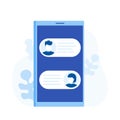 Chat messages notification on smartphone, man person chatting on cellphone with woman. Modern flat style vector illustration