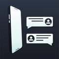 Chat messages notification with text preview on smartphone. Messages bubbles with user profile. Online talking speak conversation