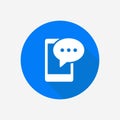 Chat mobile app flat vector icon. Speech bubble on smartphone screen.