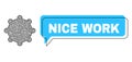 Misplaced Nice Work Speech Frame and Hatched Gear Icon