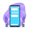 Chat on phone screen with empty speech text-boxes. Mobile messenger template vector. Dialogue message for social network