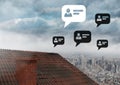 Chat profile bubbles over roof and city Royalty Free Stock Photo