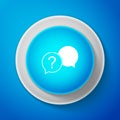 Chat question icon isolated on blue background. Help speech bubble symbol. FAQ sign. Question mark sign. Circle blue Royalty Free Stock Photo