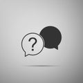 Chat question icon isolated on grey background. Help speech bubble symbol. FAQ sign. Question mark sign. Flat design Royalty Free Stock Photo