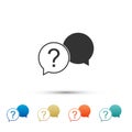 Chat question icon isolated on white background. Help speech bubble symbol. FAQ sign. Question mark sign. Color set Royalty Free Stock Photo