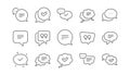 Chat and quote line icons. Approved, Checkmark box and Social media message. Linear set. Vector