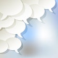 Chat speech bubbles ellipse vector white in the corner on a light blue bokeh background.