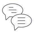 Chat thin line icon, message and communication, speech bubbles sign, vector graphics, a linear pattern on a white