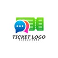 Chat Ticket logo design concept vector, Travel Ticket with Chat logo Template, Creative design, Icon symbol Royalty Free Stock Photo
