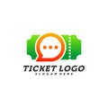 Chat Ticket logo design concept vector, Travel Ticket with Chat logo Template, Creative design, Icon symbol Royalty Free Stock Photo