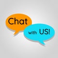 Chat with us concept on light grey metal background Royalty Free Stock Photo