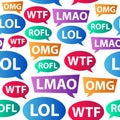 Chat words - LOL OMG WTF ROFL LMAO. Internet slang. Royalty Free Stock Photo