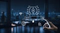 Chatbot with AI (Artificial Intelligence), search engine, businessman interacting connection to AI, command prompt