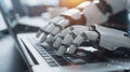 Chatbot with AI (Artificial Intelligence), search engine, businessman using laptop with AI connection, using