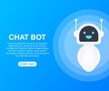 Chatbot banner concept. Horizontal business banner template with illustration of man chatting with chat bot. Vector illustration.