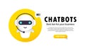 Chatbot banner. Support automated technologies. Chatbot development platform chatbot virtual assistant via messaging. Vector on