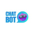 Cute chatbot character or intelligent assistant with speech bubble isolated on white background. Vector Funny robot