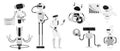 Chatbot characters, different AI assistant set, cute futuristic monochrome robots