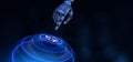 Chatbot chat bot customer service automation. Robotic hand pressing button 3d render