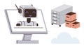 Chatbot on Computer Screen with Storage Boxes and Filing Cabinet for Digital and Physical Organization Royalty Free Stock Photo