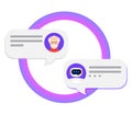 Chatbot concept. Bot chatting with man . Online conversation with texting message. Vector illustration in flat design style