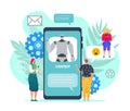 Chatbot concept vector illustration. People chatting with chat bot on smartphone. Robot service concept for digital Royalty Free Stock Photo