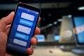 Chatbot conversation with smartphone screen app interface and artificial intelligence technology