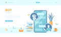 Chatbot, customer support, help services. Man chatting with chat bot by phone application. Artificial intelligence. Can use for we