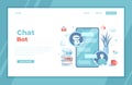 Chatbot, customer support, help services. Man chatting with chat bot by phone application. Artificial intelligence.