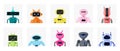 Chatbot cute avatars in different colors set, funny portraits of bots in GPT chat