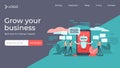 Chatbot flat mini persons vector illustration landing page template design.