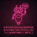 Chatbot with free in speech bubble neon light icon