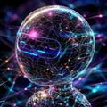 Chatbot icon in a glowing digital network with vibrant connections