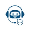 Chatbot icon for support service concept, smart AI technology assistant, robot with microphone and headset, machine learning