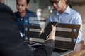 Chatbot intelligent digital customer service application concept, computer mobile application uses artificial intelligence