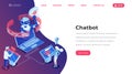 Chatbot isometric landing template page. Online customer support robot, help service, people chatting with bot app