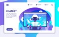 Chatbot landing page. Ai robot chatting with woman and man. Artificial intelligence presentation vector concept