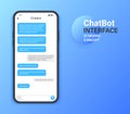 Chatbot mobile UI design concept. Sms Messenger. Online conversation with texting message. Vector illustration. Royalty Free Stock Photo