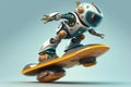 chatbot robot on a futuristic hoverboard, flying in the air Royalty Free Stock Photo
