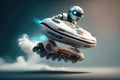 chatbot robot on a futuristic hoverboard, flying in the air Royalty Free Stock Photo