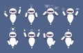 Chatbot robot. Online mascot cute character walking standing talking funny poses vector chatbot