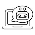 Chatbot speaking inside speech bubble on laptop screen icon outline vector