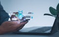 Chatbot technology, conversation assistant. Artificial intelligence technology concept. Ai business people are chatting and