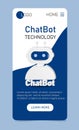 Chatbot technology web app vertical template. Chatbot app development, bot development framework, chatbot programming concept Royalty Free Stock Photo