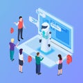 Chatbot vector concept. Isometric artificial intelligence robot with people