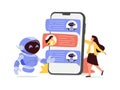 Chatbot virtual assistant abstract concept vector illustration. internet, online smart robot, device conversation, media