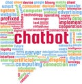 Chatbot Word Cloud Text Illustration in shape of a speaking bubble bot. Royalty Free Stock Photo