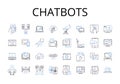 Chatbots line icons collection. Artificial intelligence, Virtual assistants, Robotic technology, Machine learning