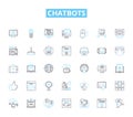 Chatbots linear icons set. Automation, Conversation, Interaction, Intelligence, AI, Assistance, Engaging line vector and