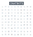 Chatbots vector line icons set. Chatbots, AI, Automation, Dialogue, Conversational, Virtual, NLP illustration outline